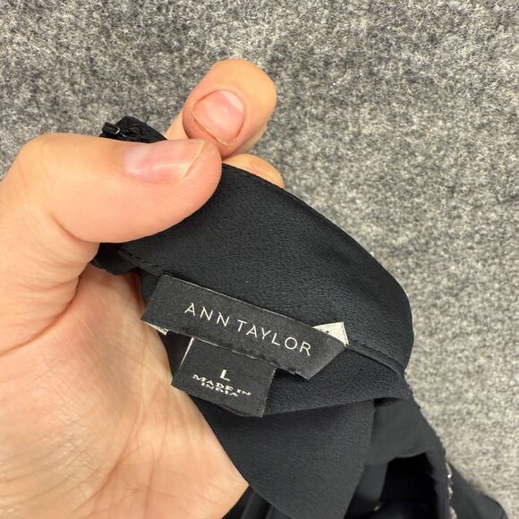 Ann Taylor Blouse Women L Large Black Rhinestone Sleeveless Wide Strap Zipper - Picture 5 of 7
